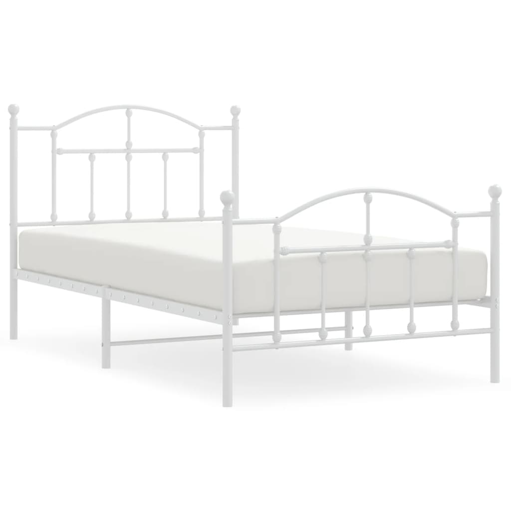 White metal twin bed frame with arched headboard and footboard