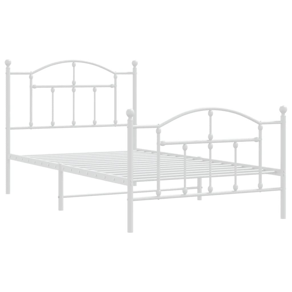 White metal canopy bed frame with arched headboard and footboard