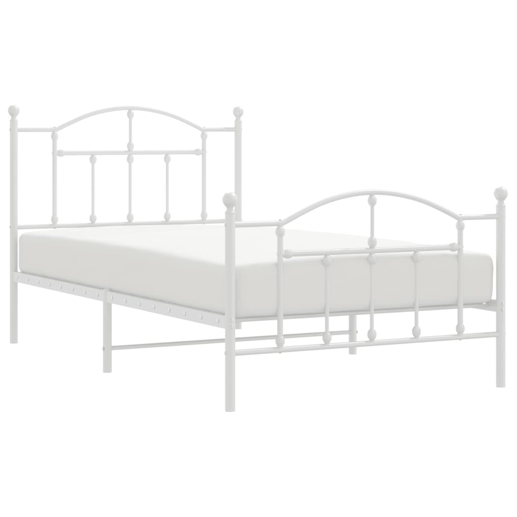 White metal twin bed frame with arched headboard and footboard