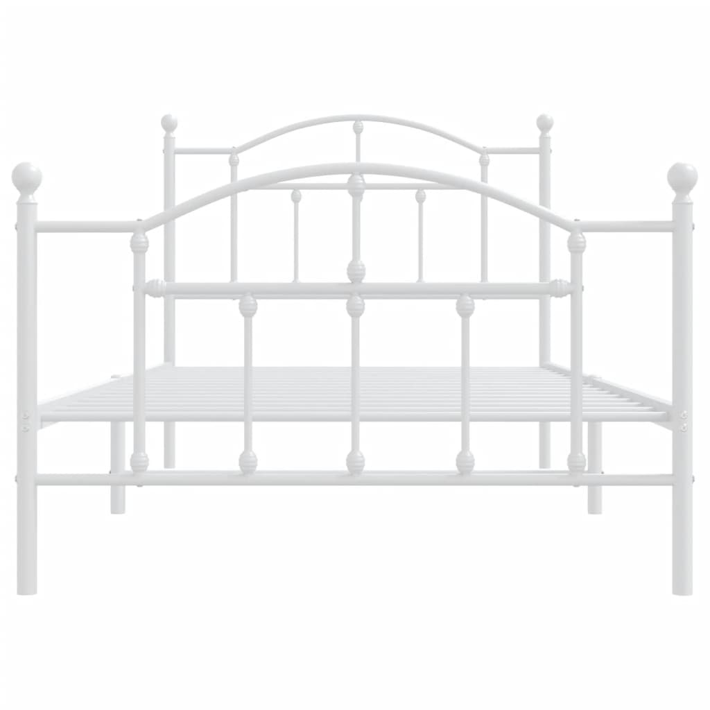White metal bed frame with arched headboard and footboard