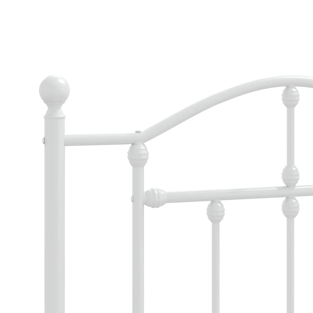 White metal twin bed frame with decorative finials