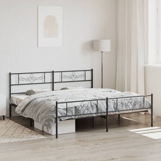 Black metal fullsize bed frame with ornate headboard detail