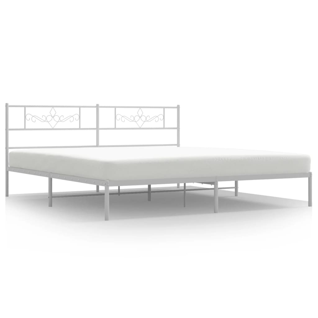 White metal bed frame with ornate headboard and slatted base  cm long