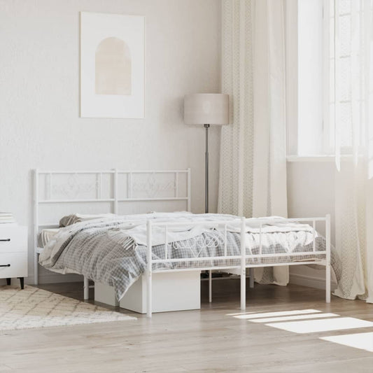 White metal twin bed frame with decorative scrollwork and storage drawers