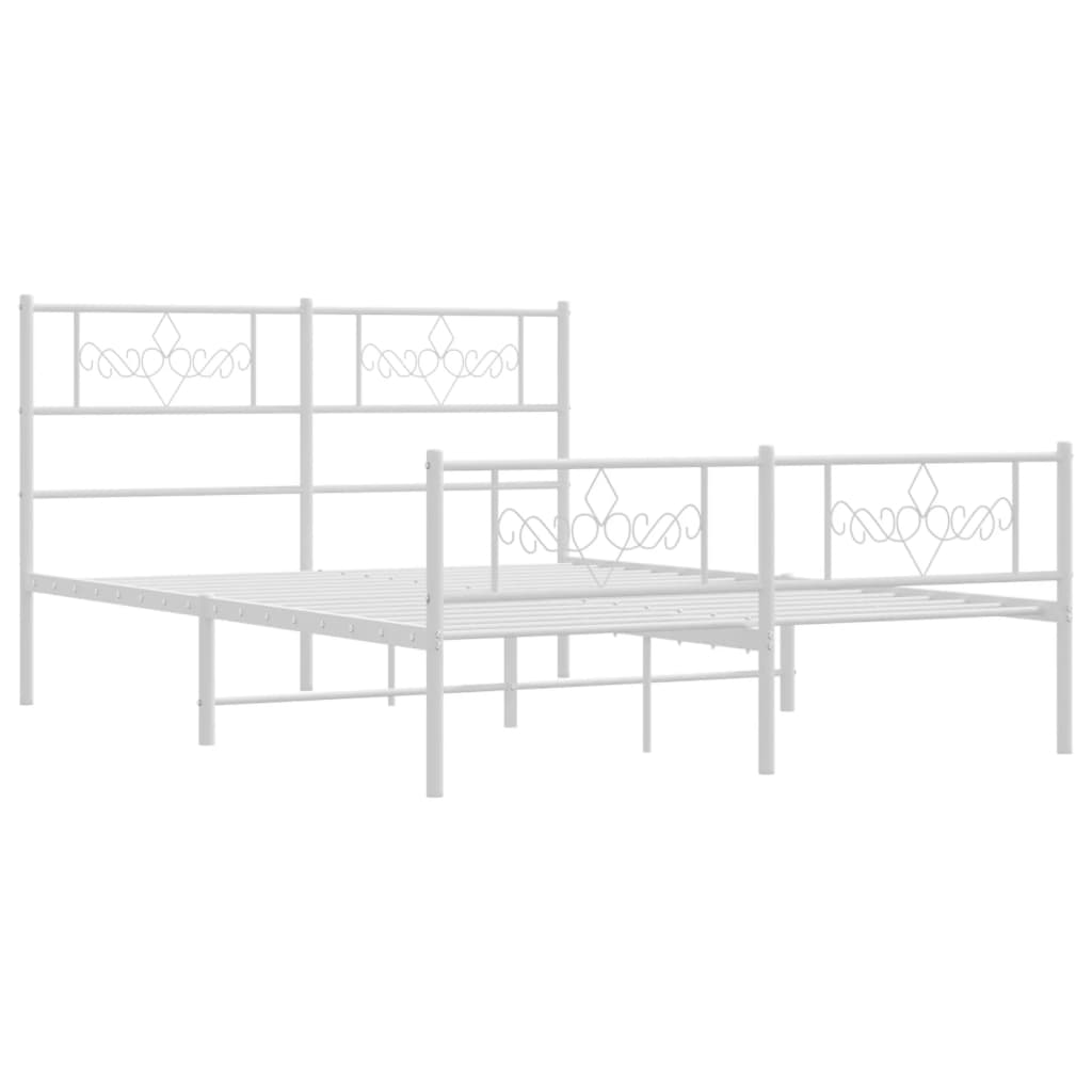 White metal bed frame with ornate scrollwork headboard