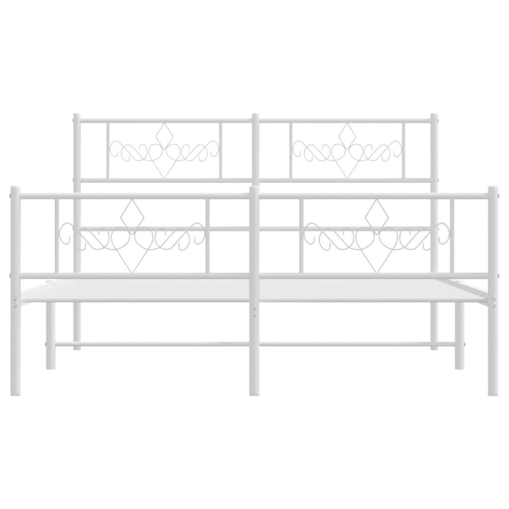 White metal twin bed frame with ornate headboard and footboard
