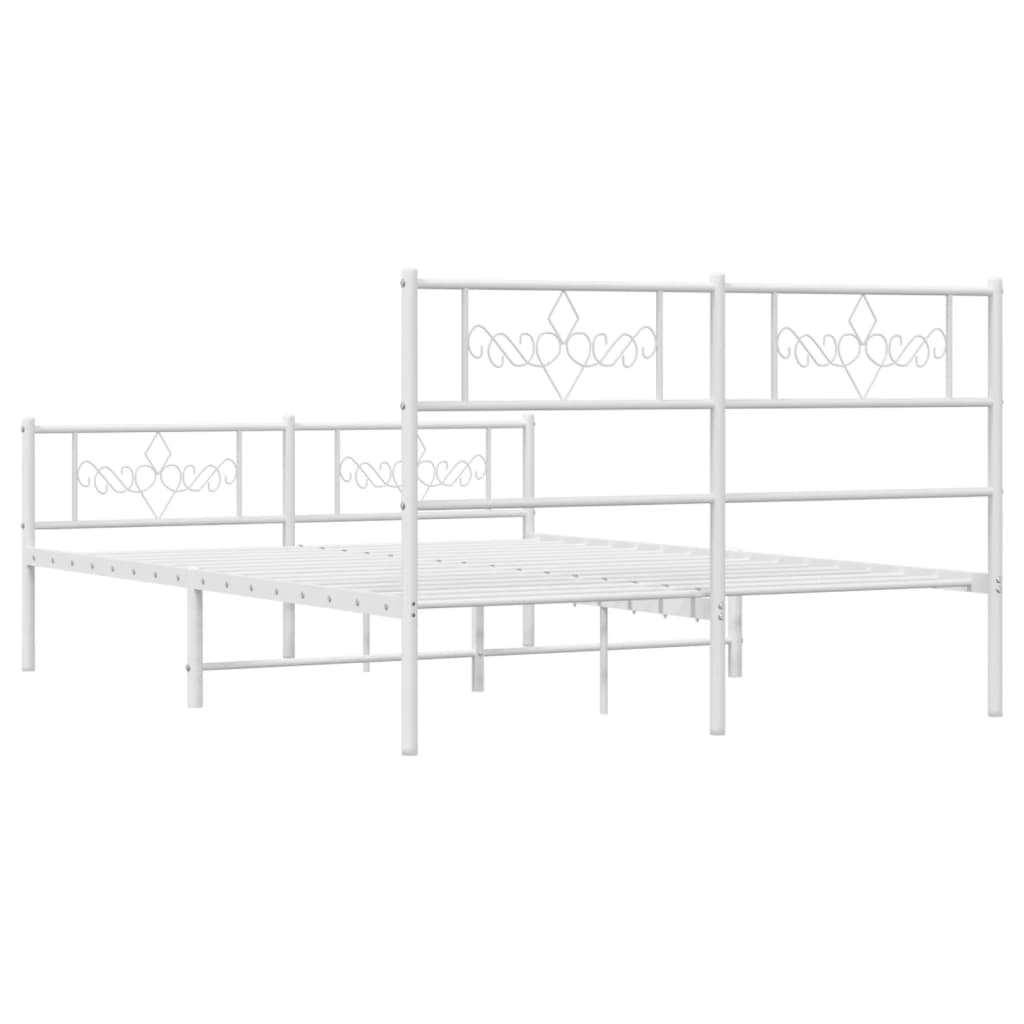 White metal bunk bed frame with decorative scrollwork on headboards