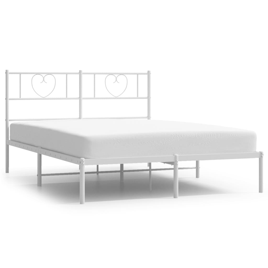 White metal bed frame with heartshaped headboard and full bed dimensions