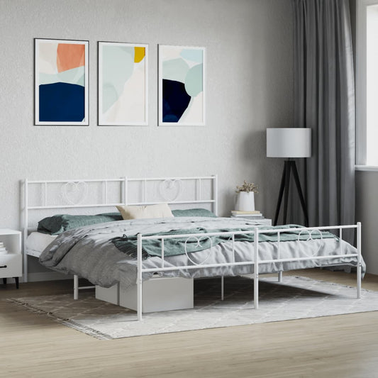 White metal twin bed frame with heart accents and grey bedding