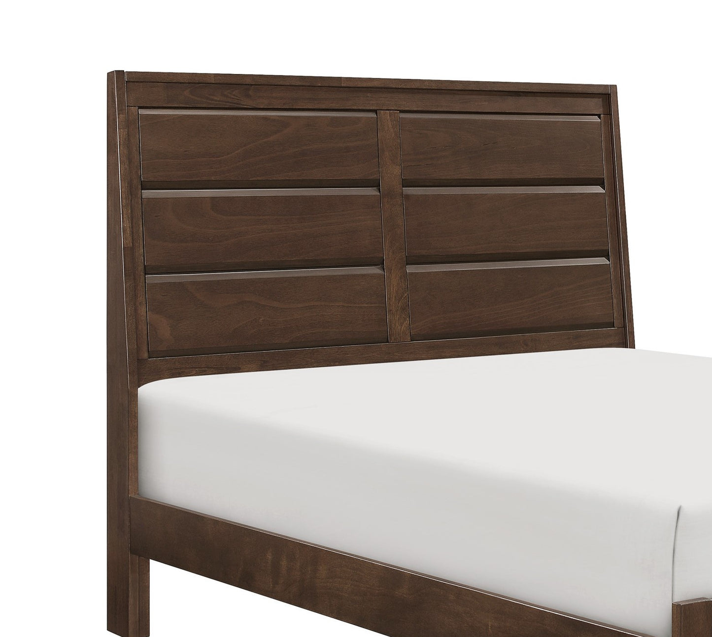 Dark brown wood headboard with horizontal paneling