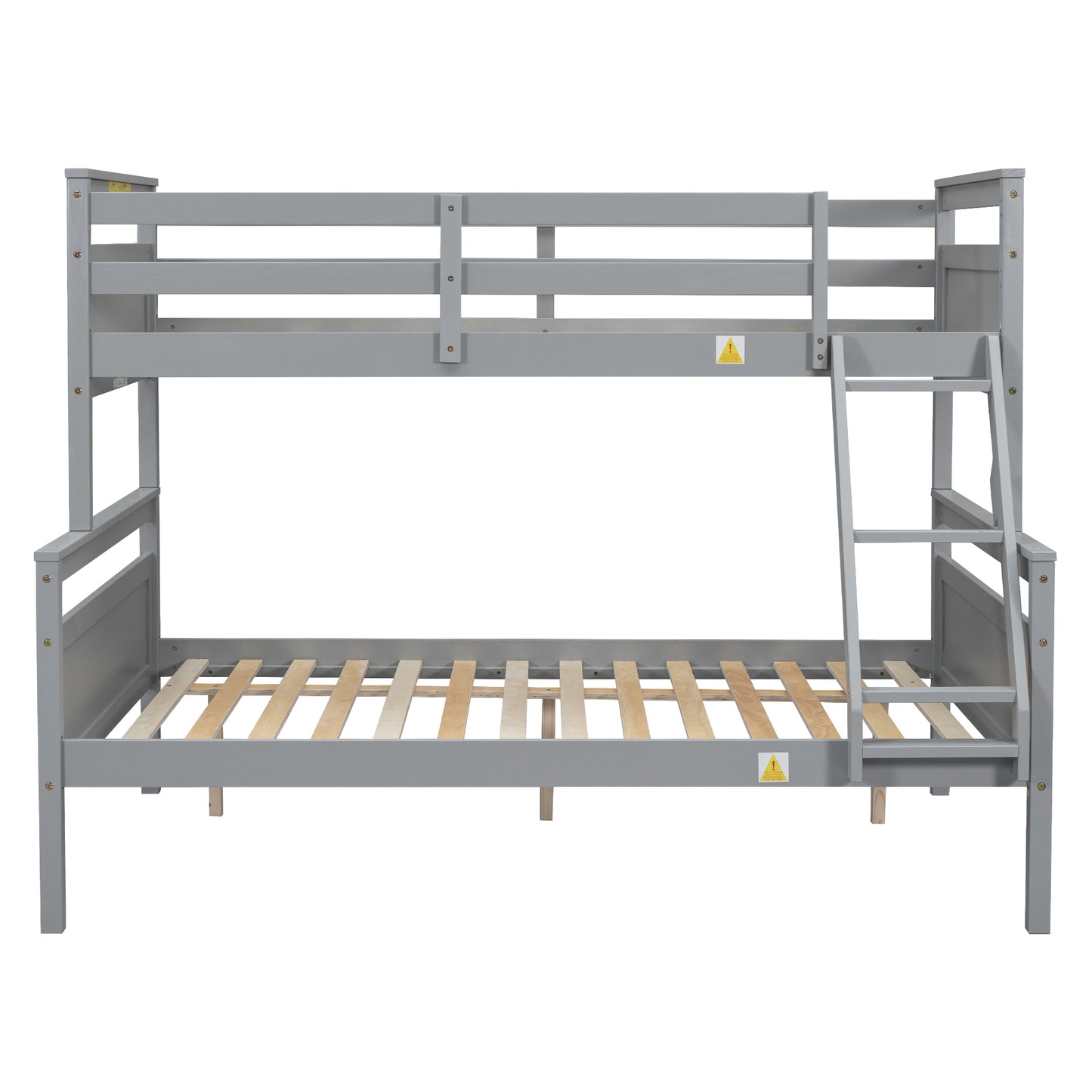 Gray wooden bunk bed with ladder for children