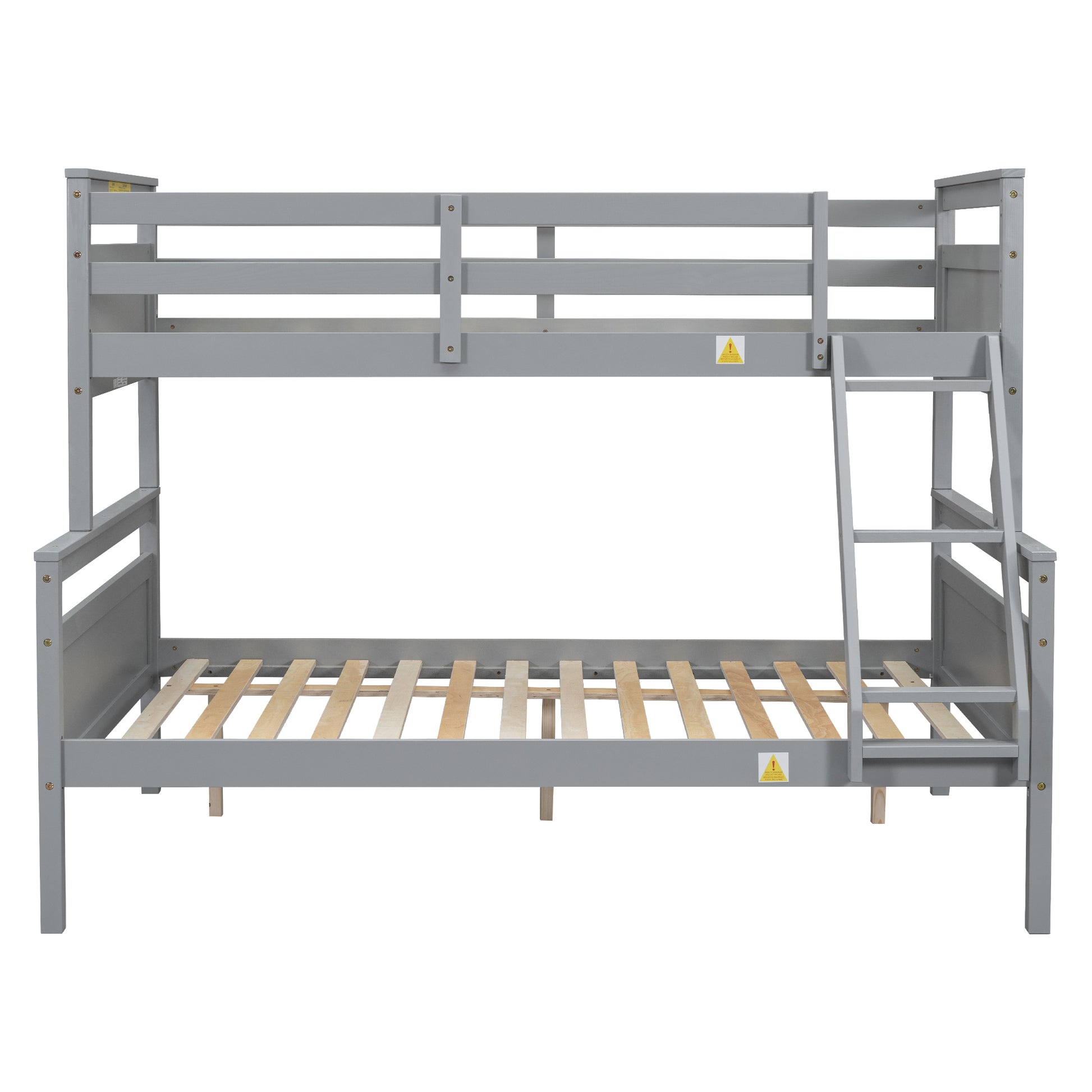 Gray wooden bunk bed with ladder for children
