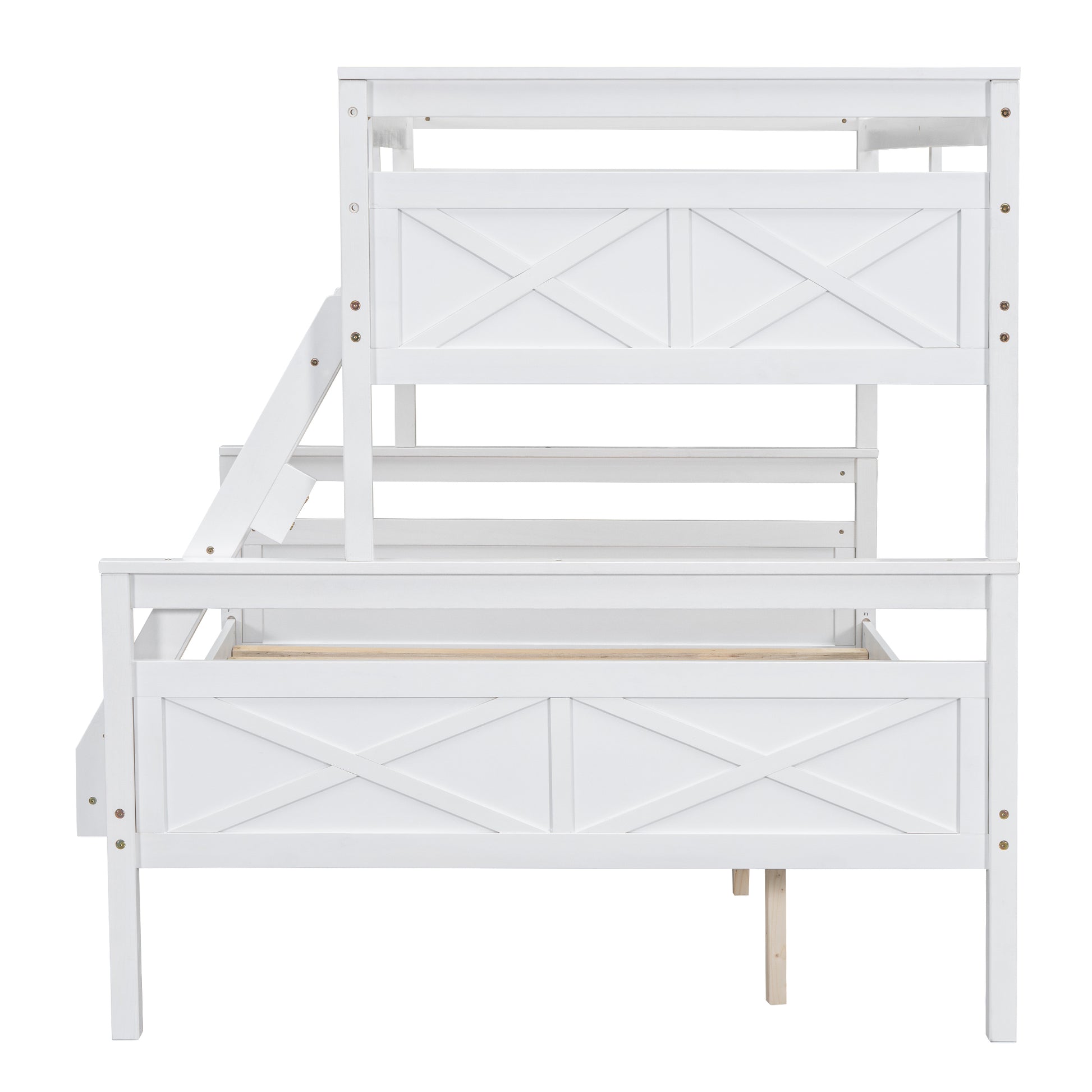 White wooden bunk bed with Xdesign headboards and integrated ladder