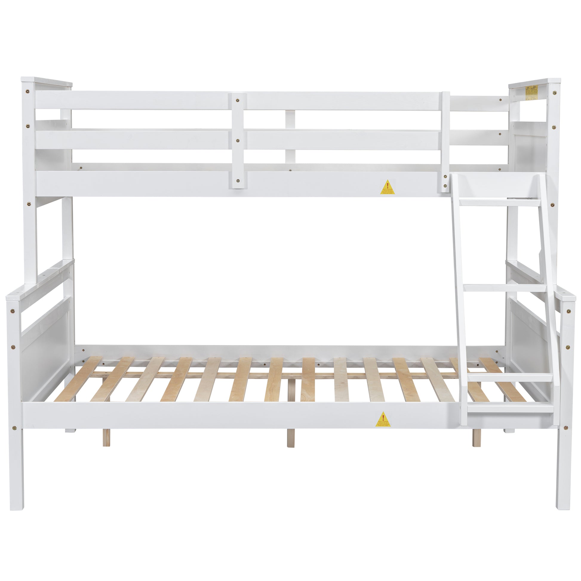 White wooden bunk bed with ladder