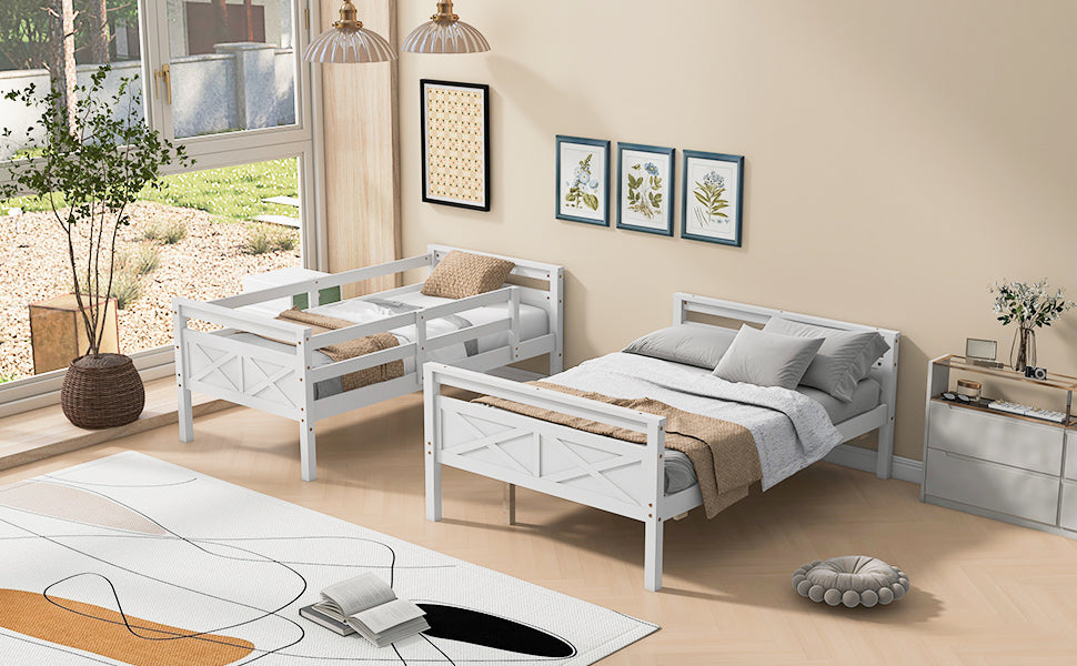 White wooden twin bed frame with guardrail for childs room