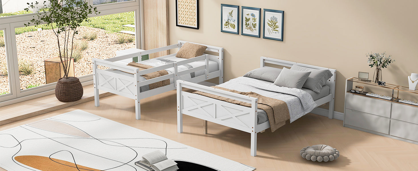 White twin bed with guardrails for kids