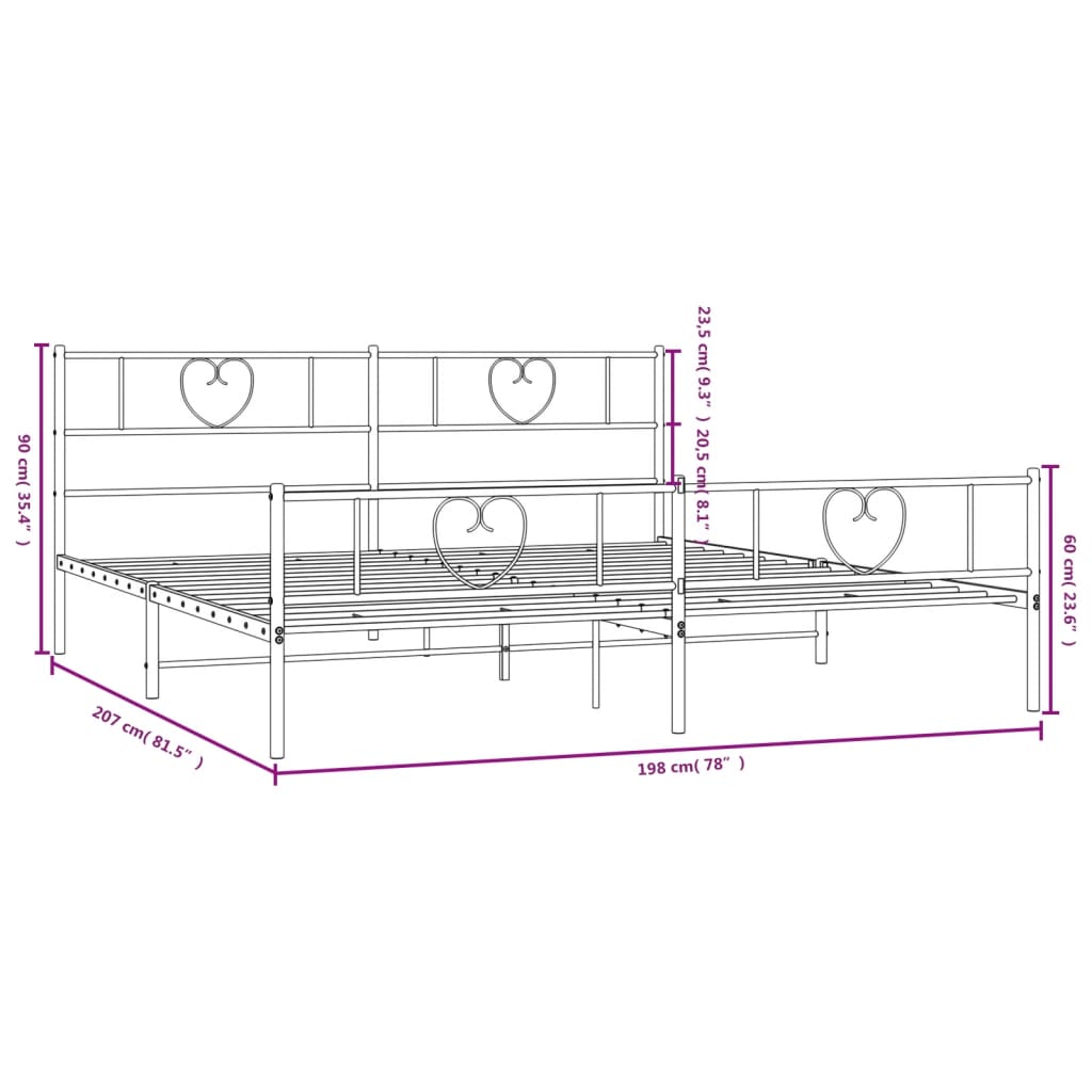 Black metal bed frame with heartshaped headboard