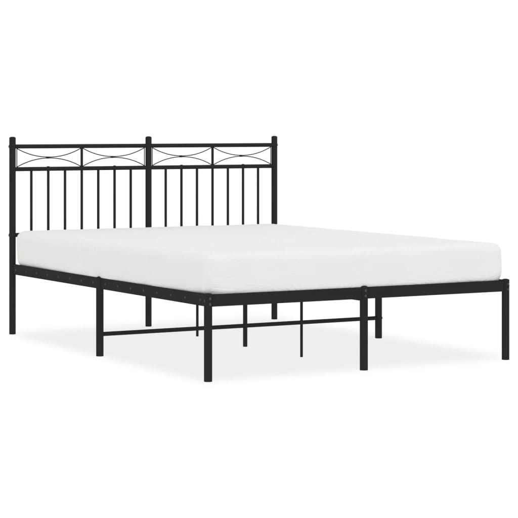 White metal bed frame with detailed headboard and dimensions