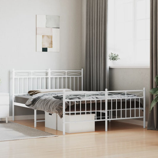 White metal twin bed frame with slatted headboard and footboard