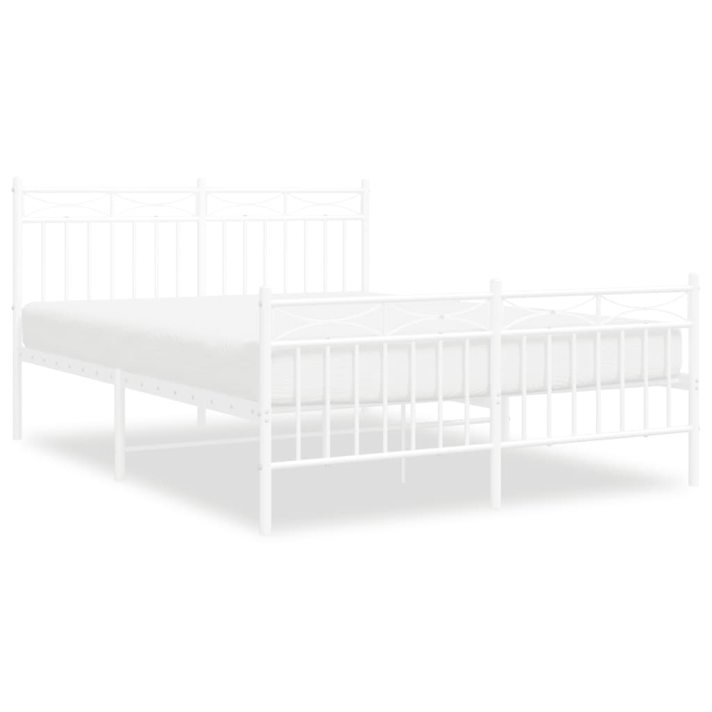 Metal twin bed frame with ornate headboard and footboard in white