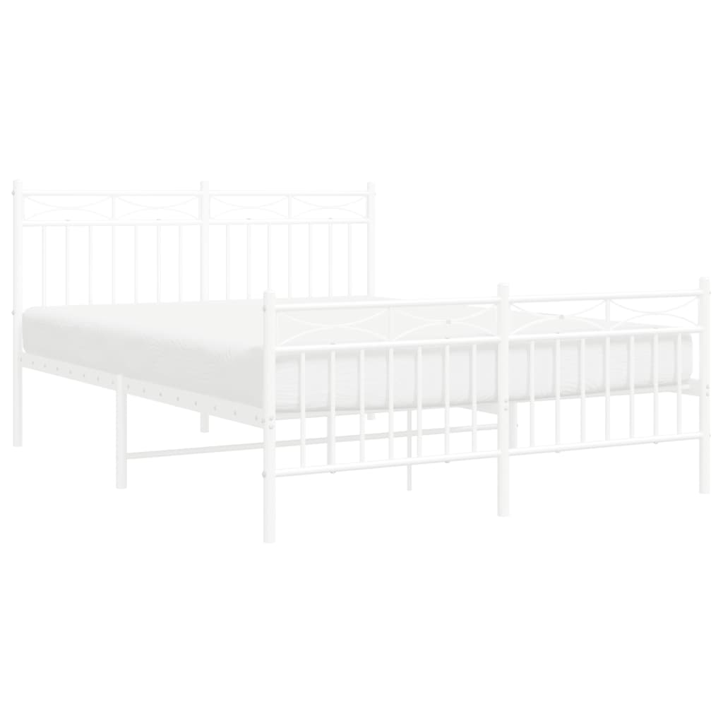 White metal bed frame with mattress