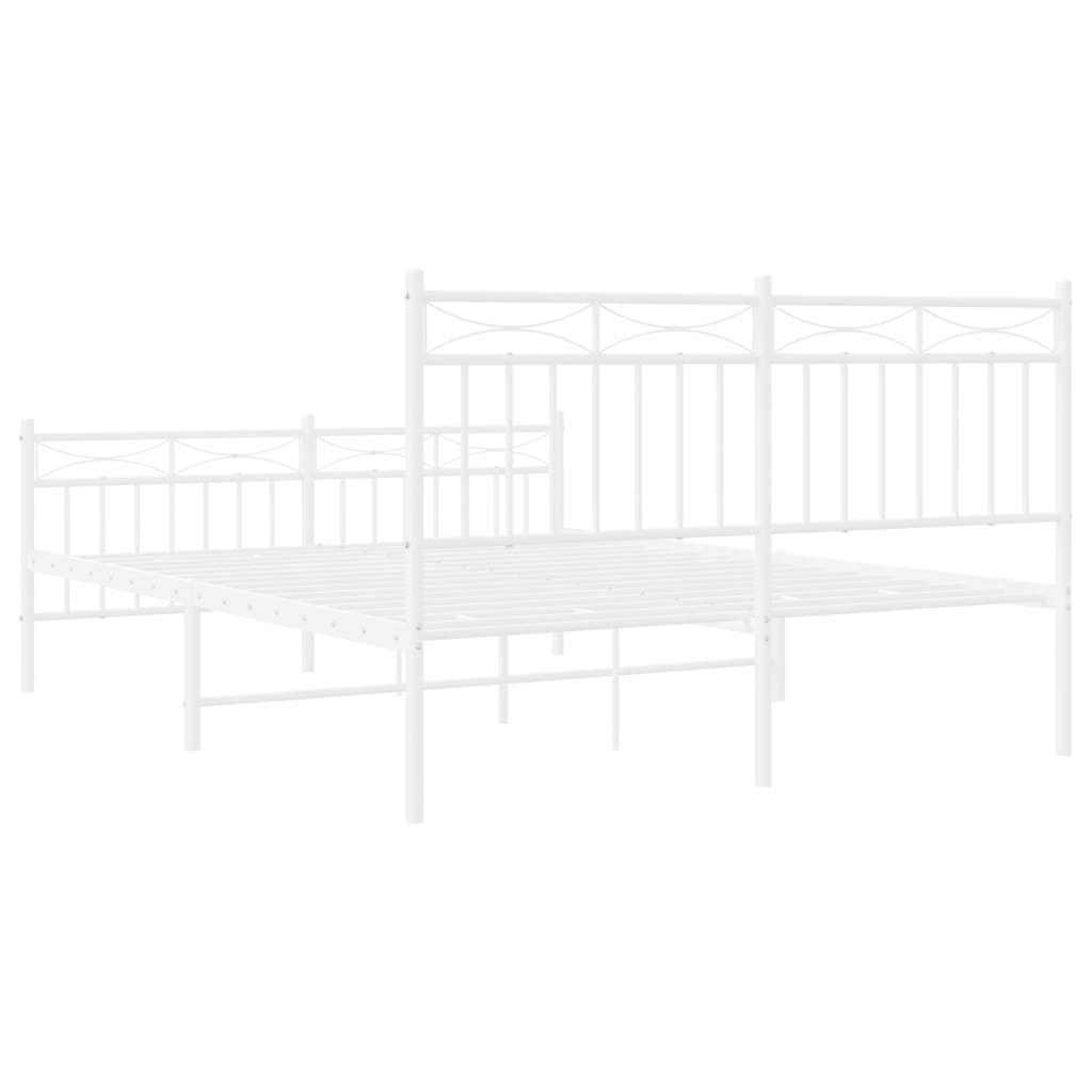 White metal bed frame with ornate headboard and footboard