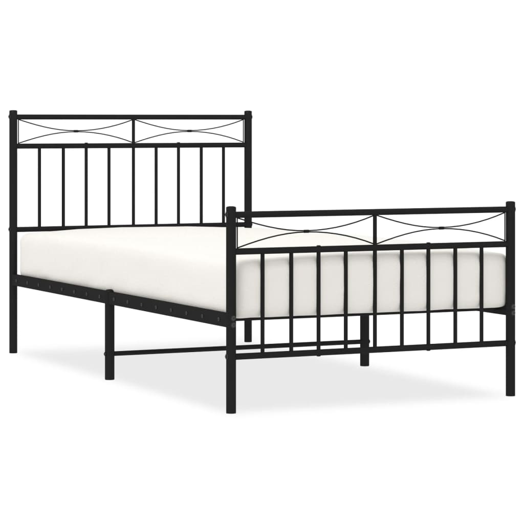 White metal bed frame with detailed dimensions and measurements