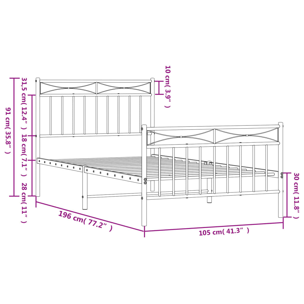 Black metal twin bed frame with decorative headboard