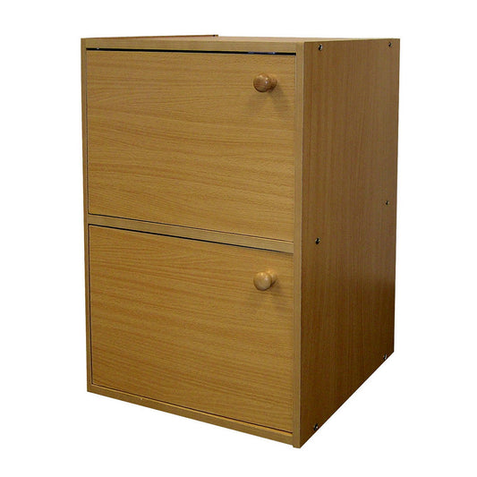 Light oak effect twodoor storage cabinet with round wooden knobs