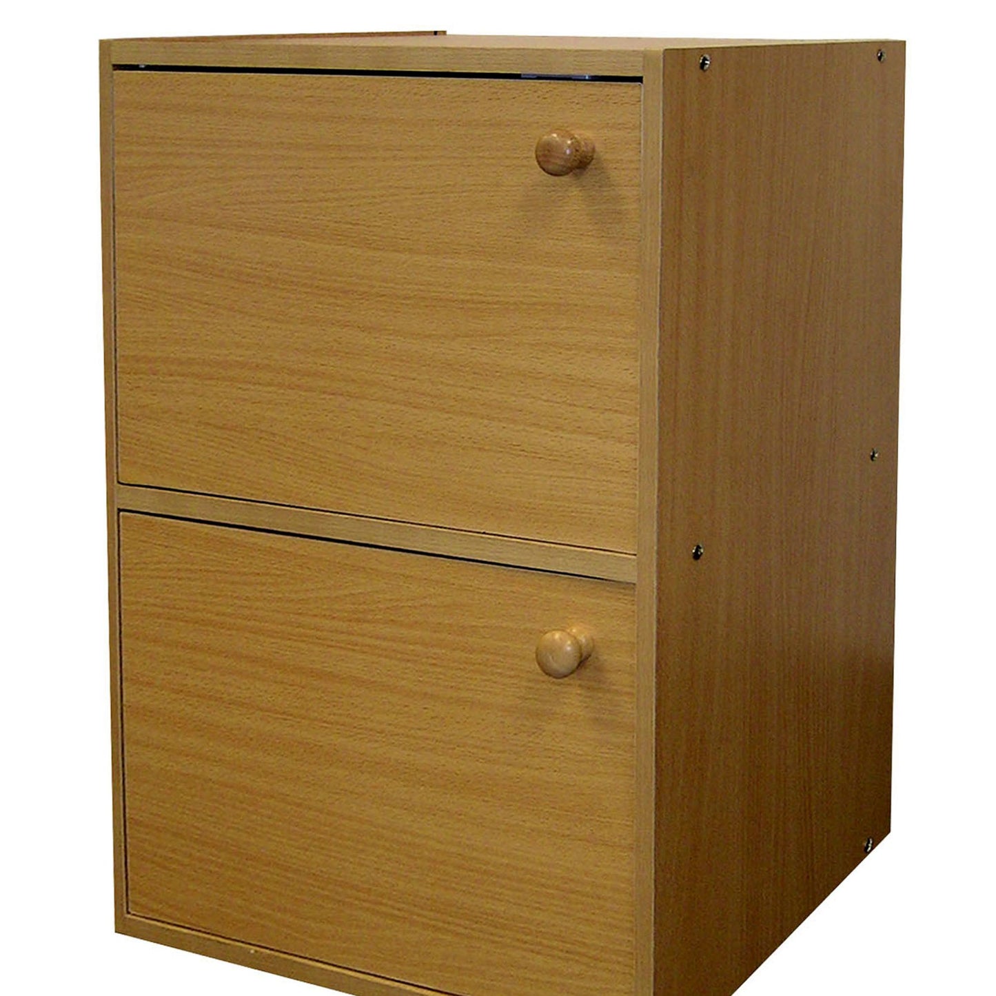 Light oak drawer filing cabinet with round wooden knobs