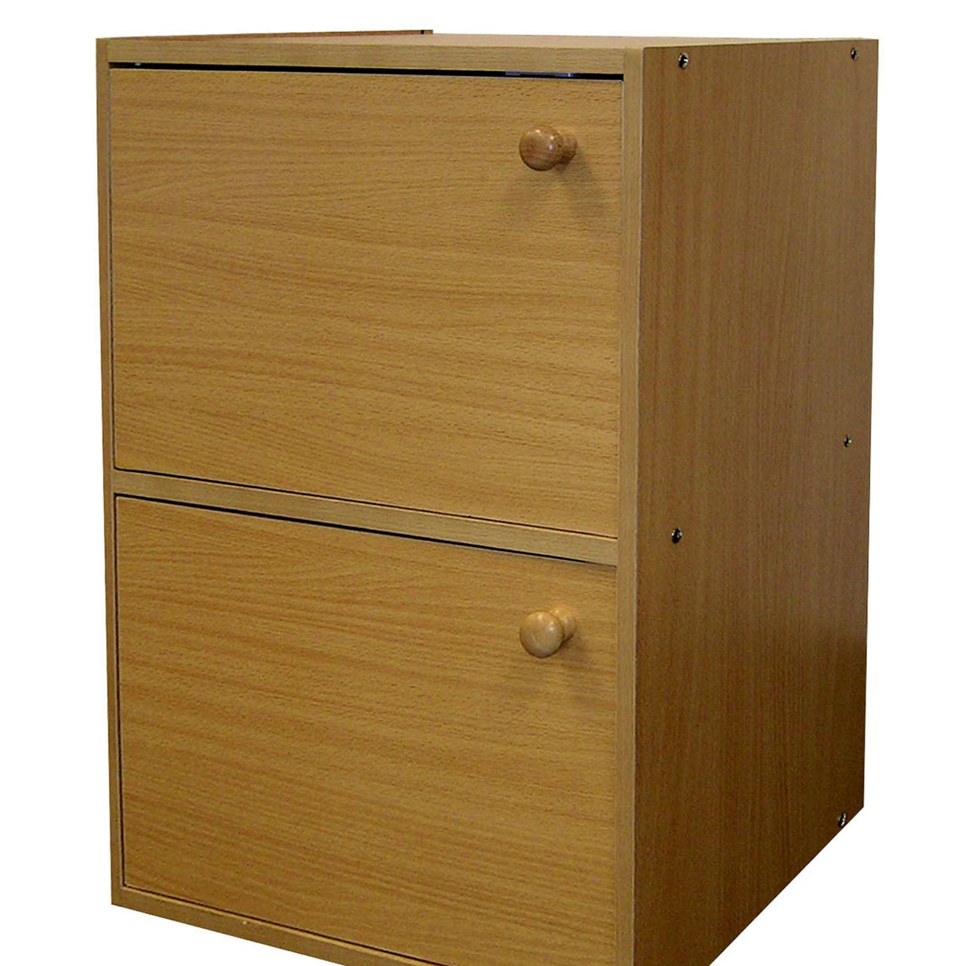 Light oak drawer filing cabinet with round wooden knobs