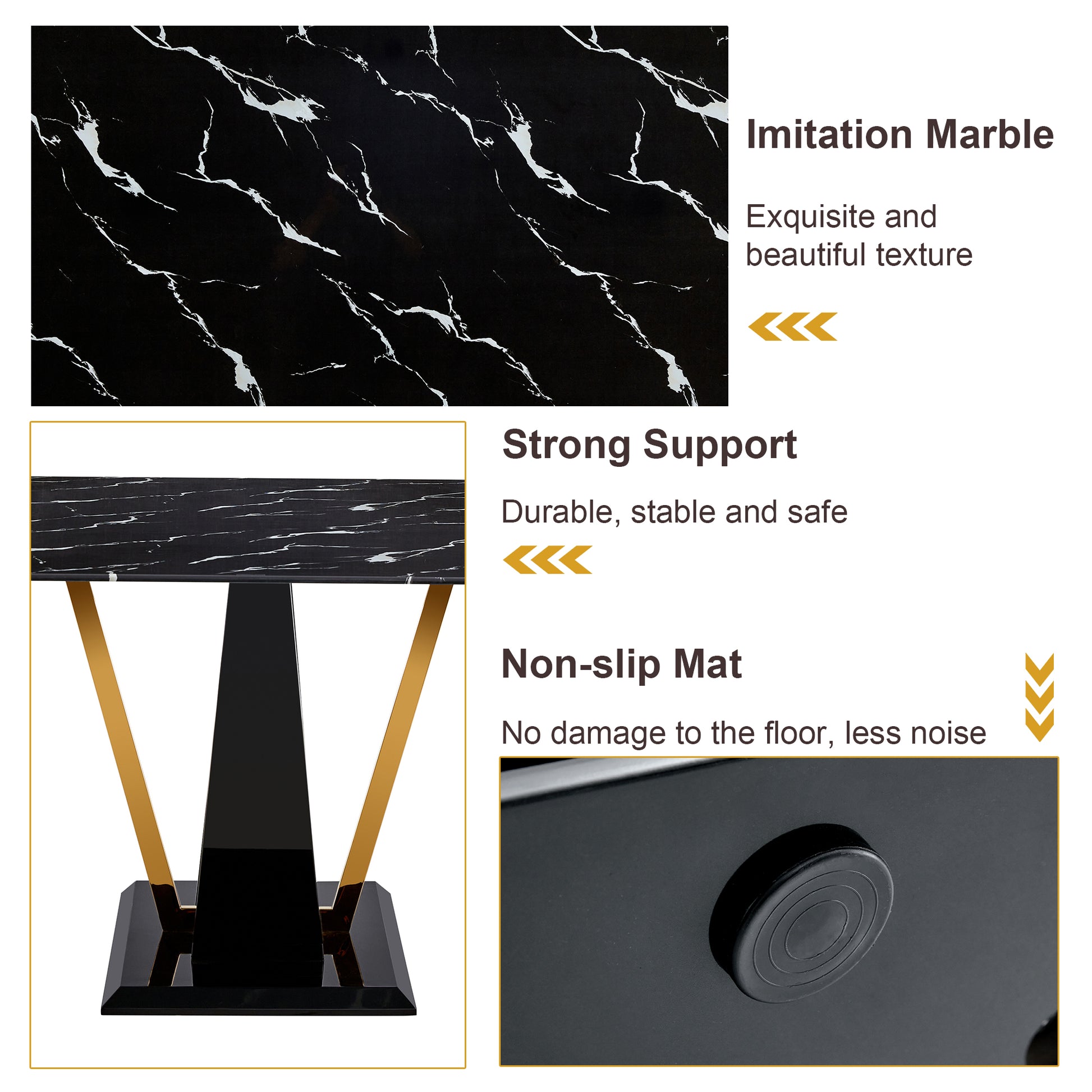 Black imitation marble tabletop with white veining