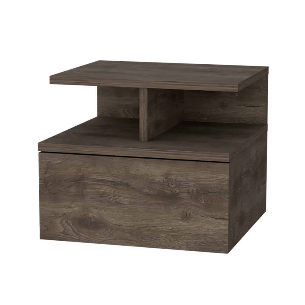 Modern oak effect bedside table with one drawer and open shelf