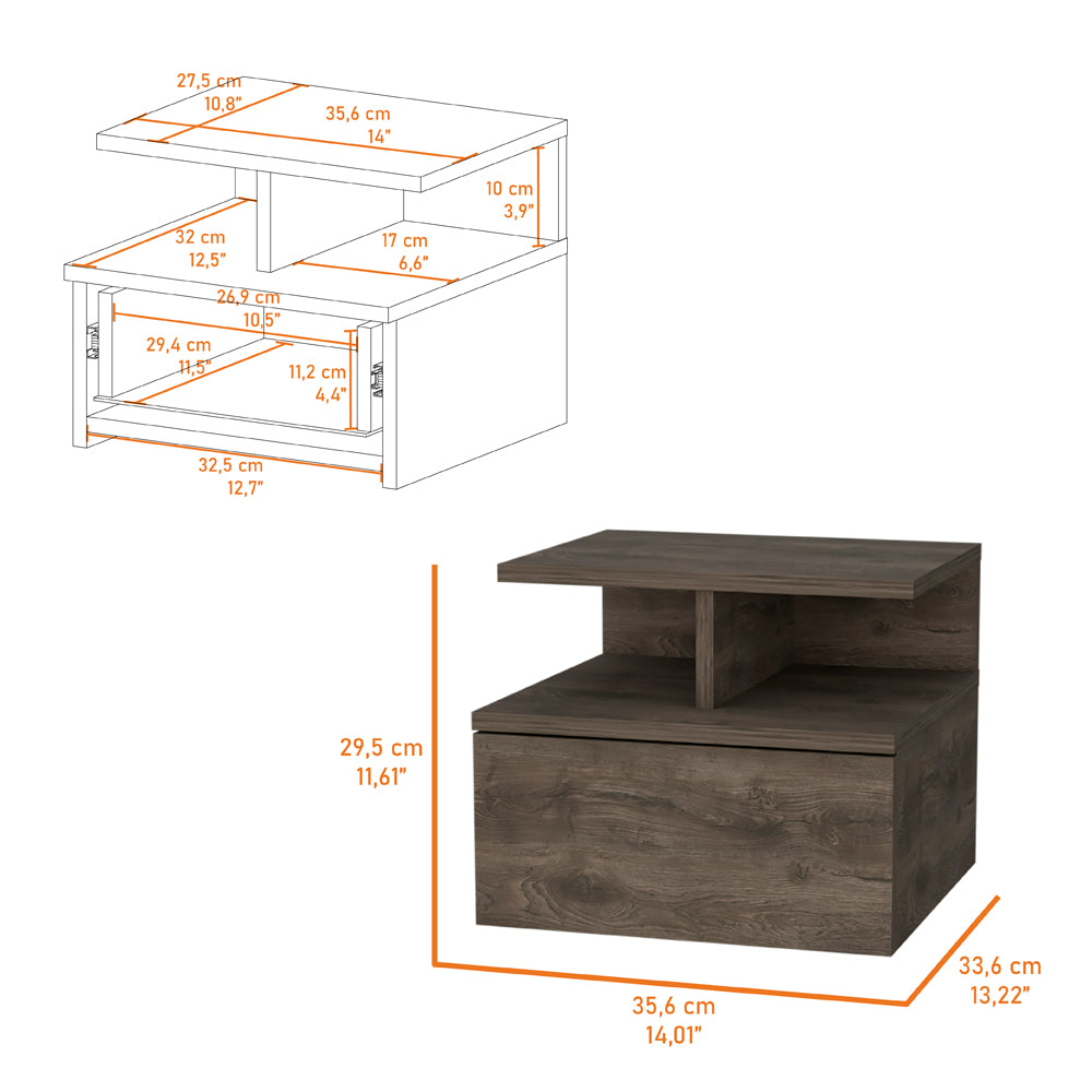 Modern oak effect bedside table with drawer and open shelf