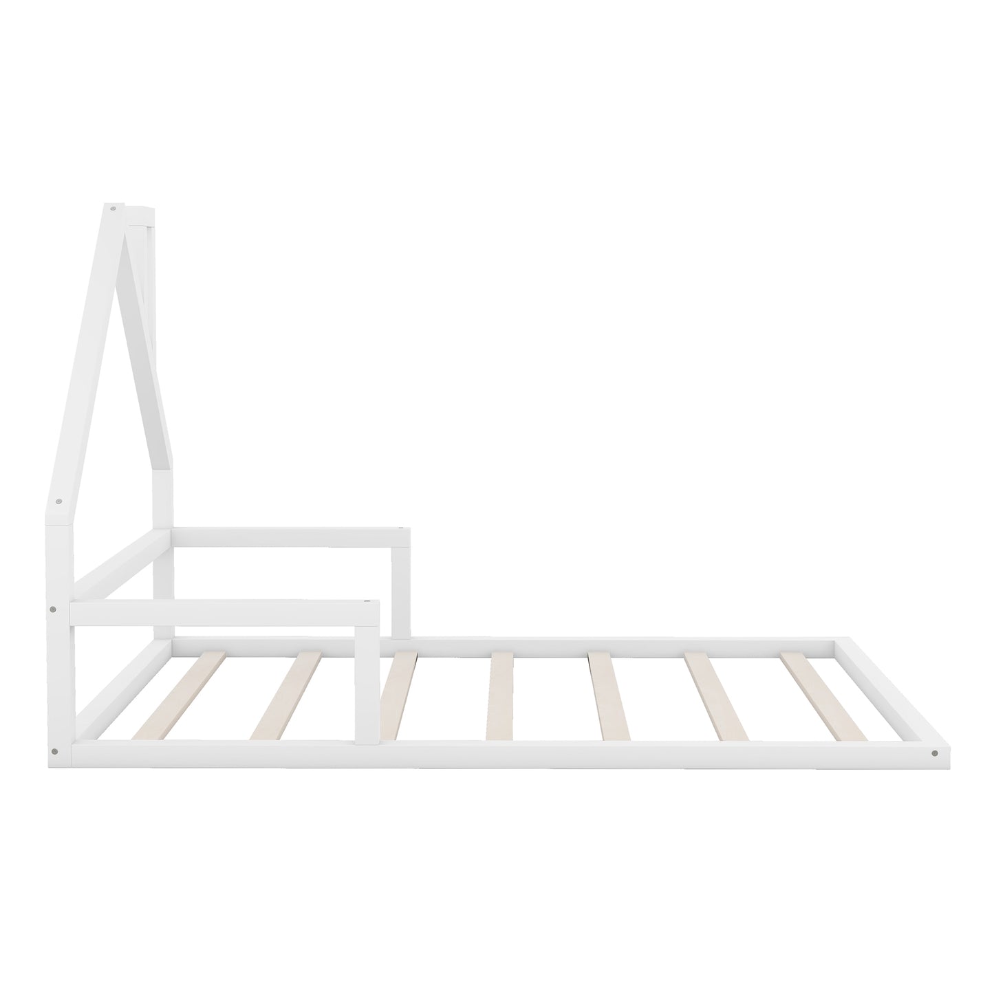 White wooden house bed frame with slatted base