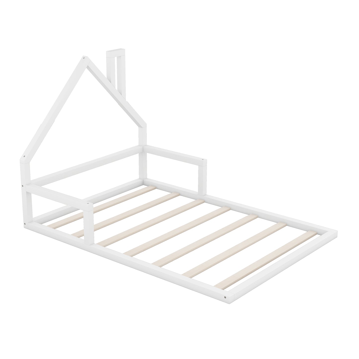 White wooden house bed frame with slatted base
