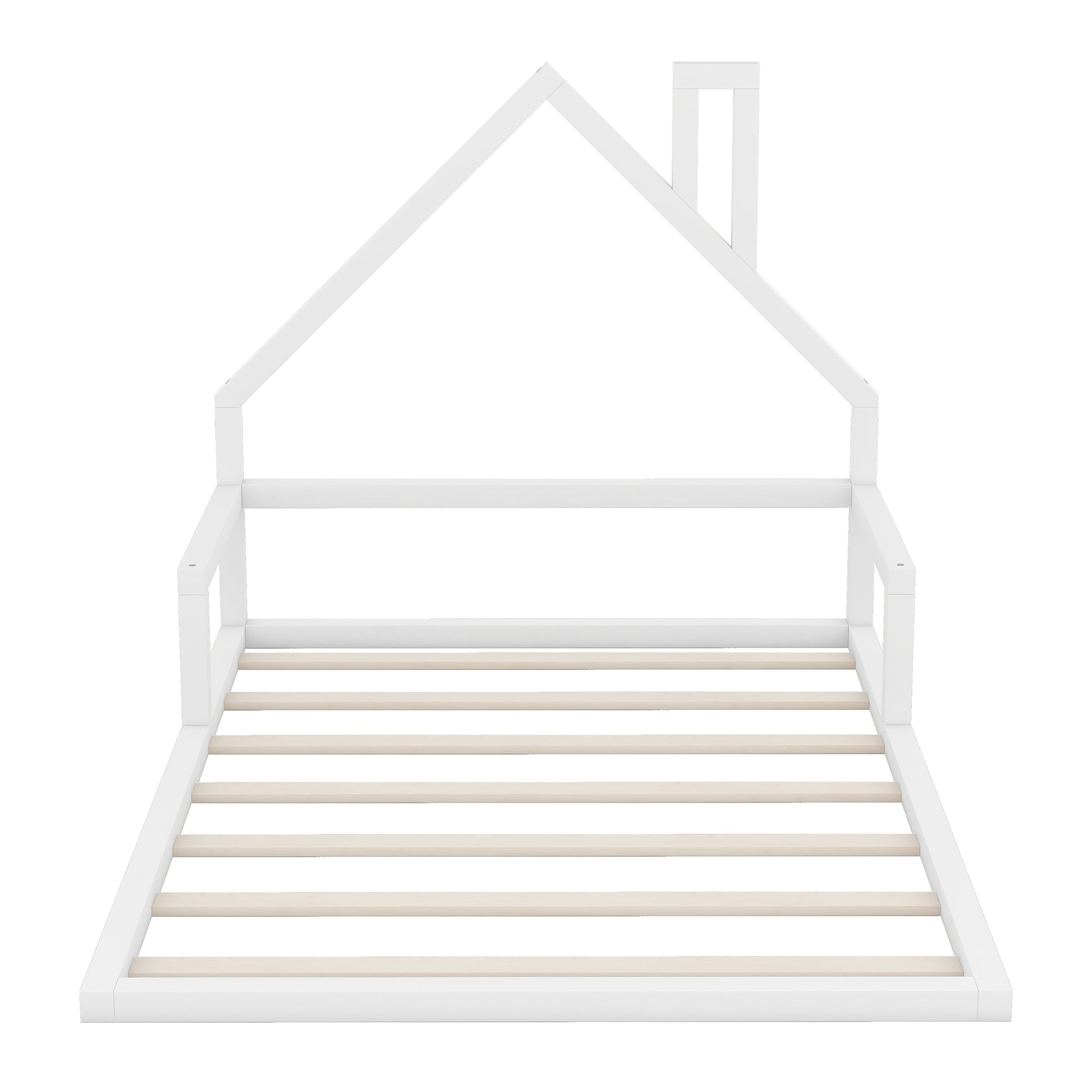 White wooden house bed frame with slatted base