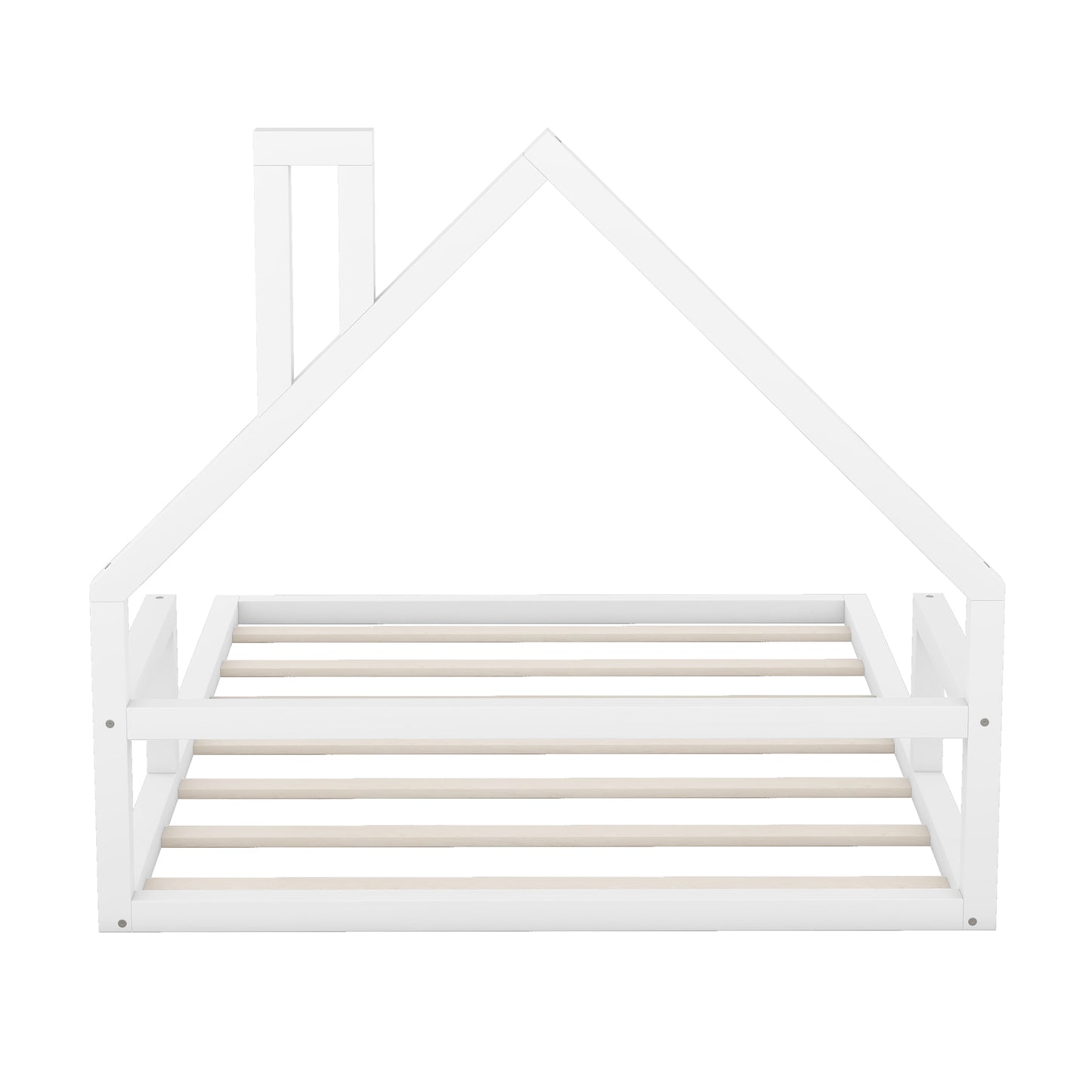 White wooden house bed frame with slatted base