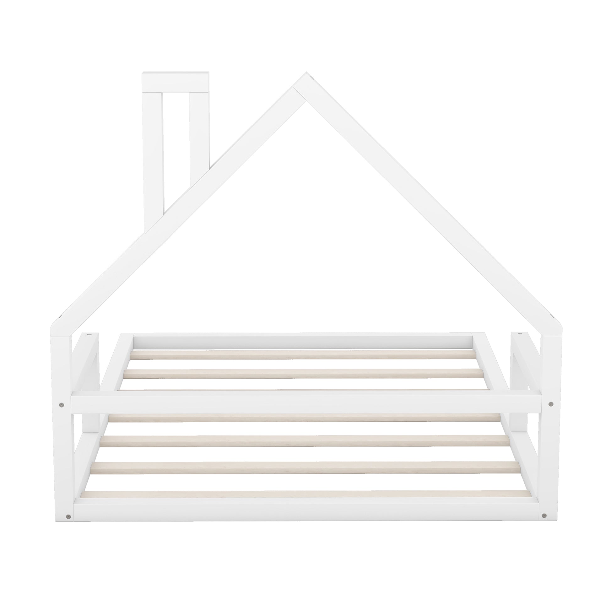 White wooden house bed frame with slatted base