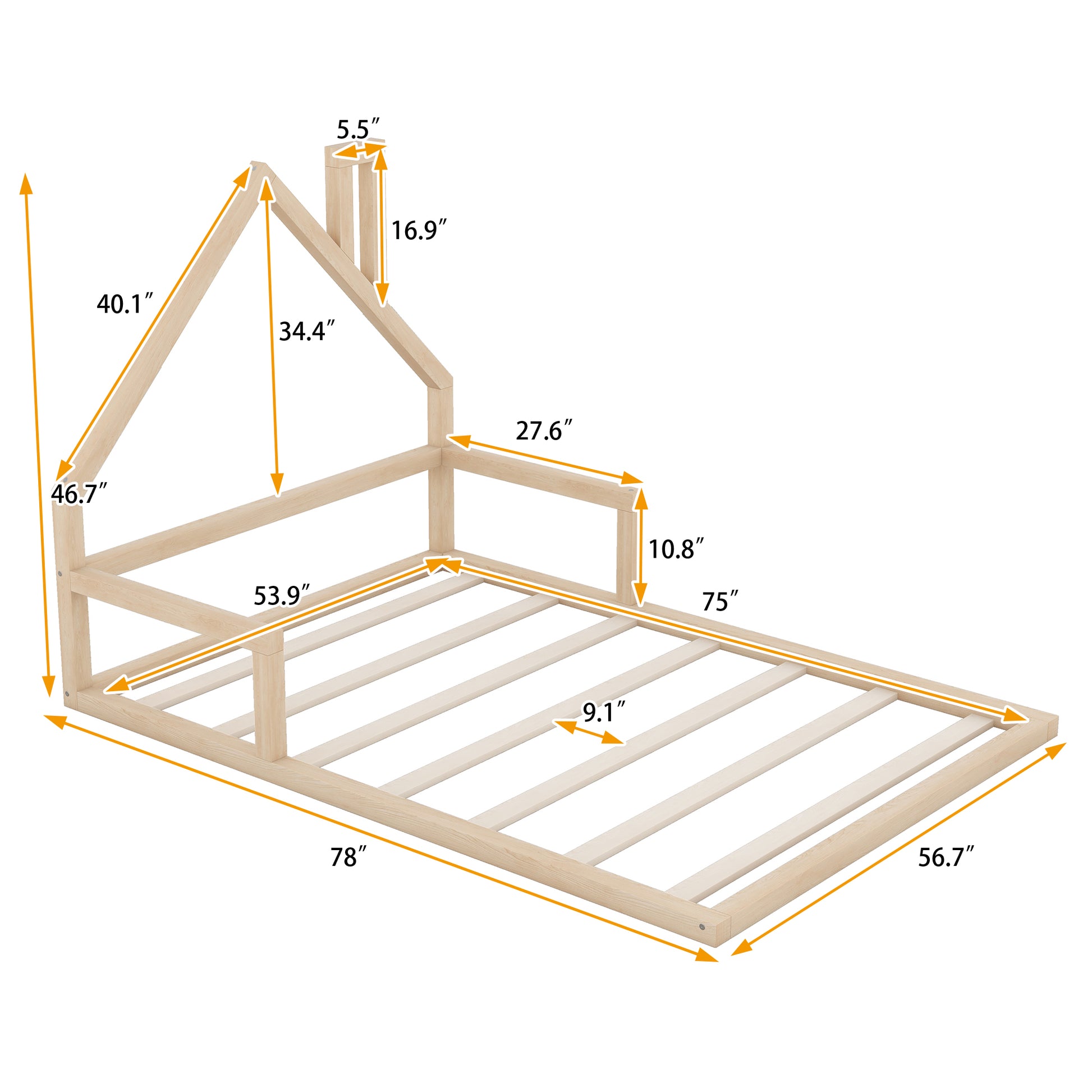 Wooden house bed frame dimensions with  length and  height