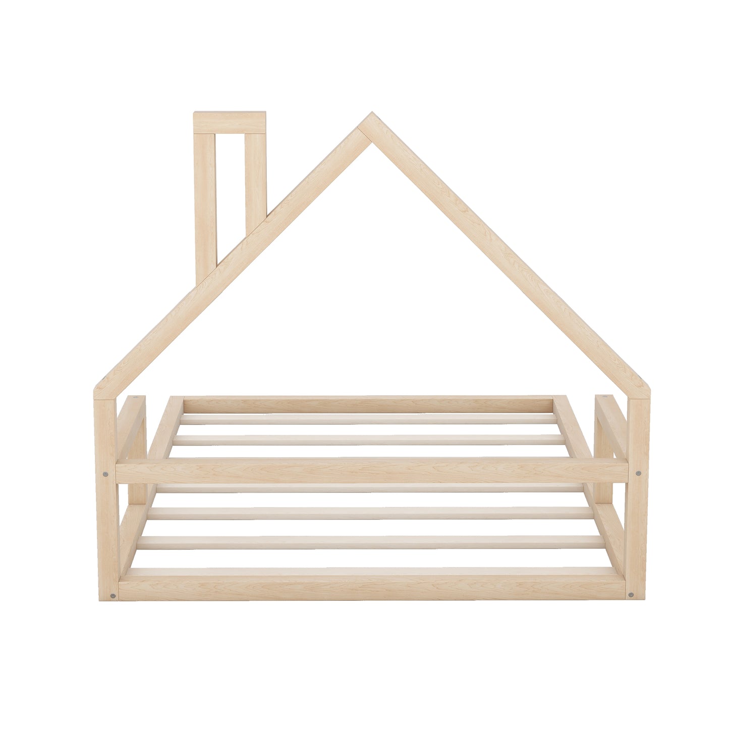 Natural wood house bed frame with slatted base