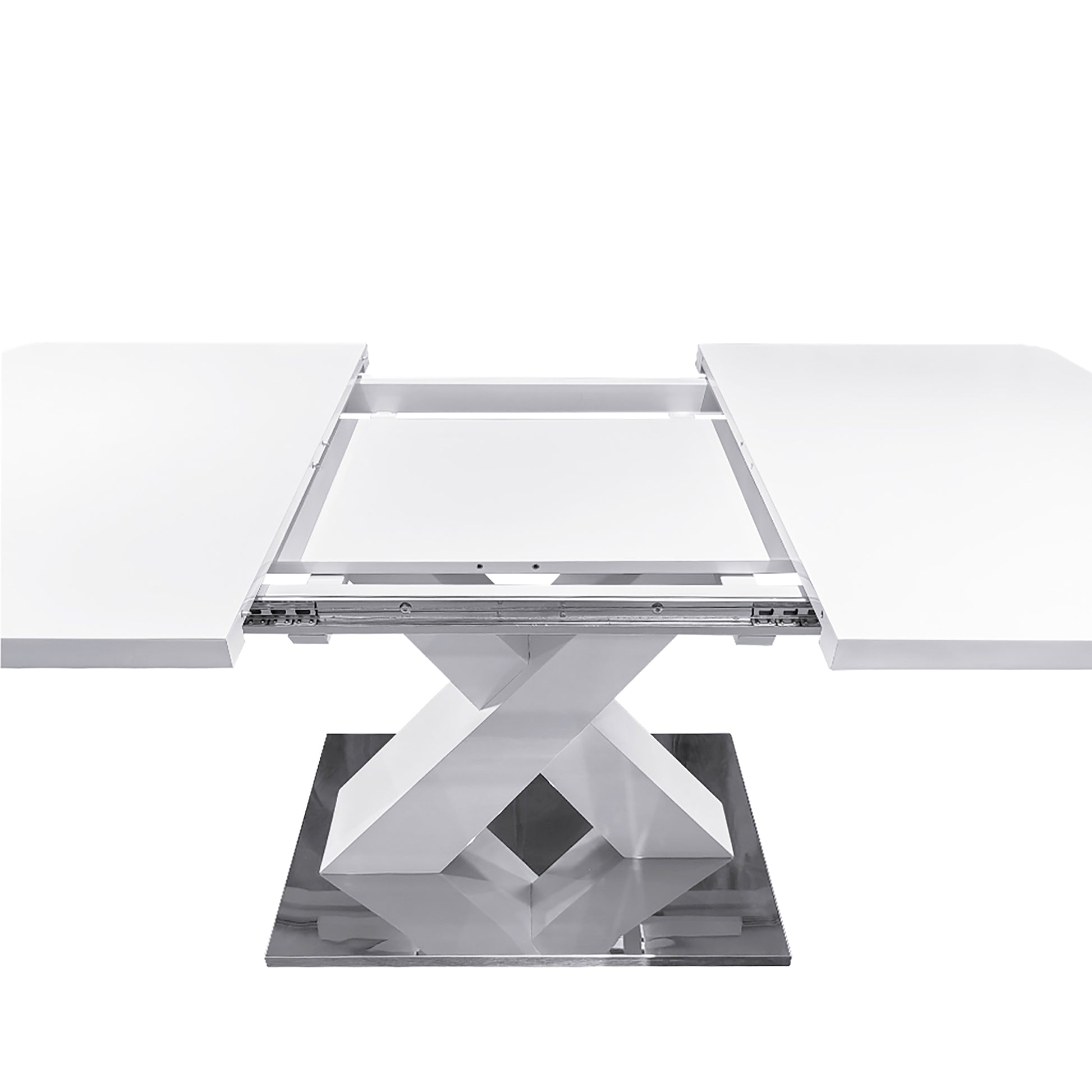 White glossy extendable dining table with chrome Xbase