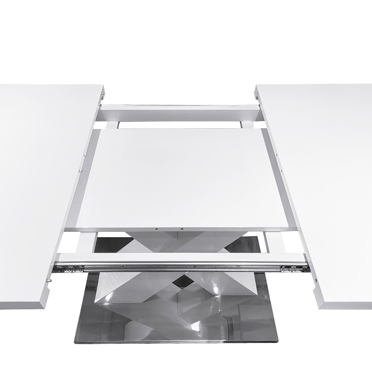 White extendable dining table mechanism