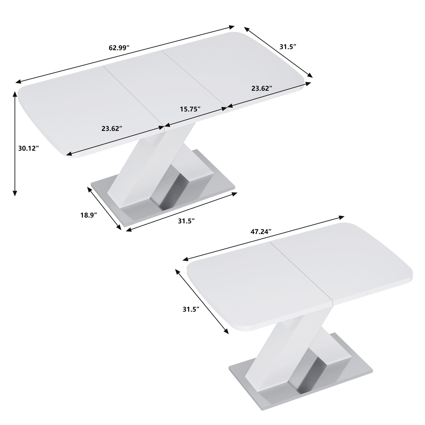 White extendable dining table with chrome base
