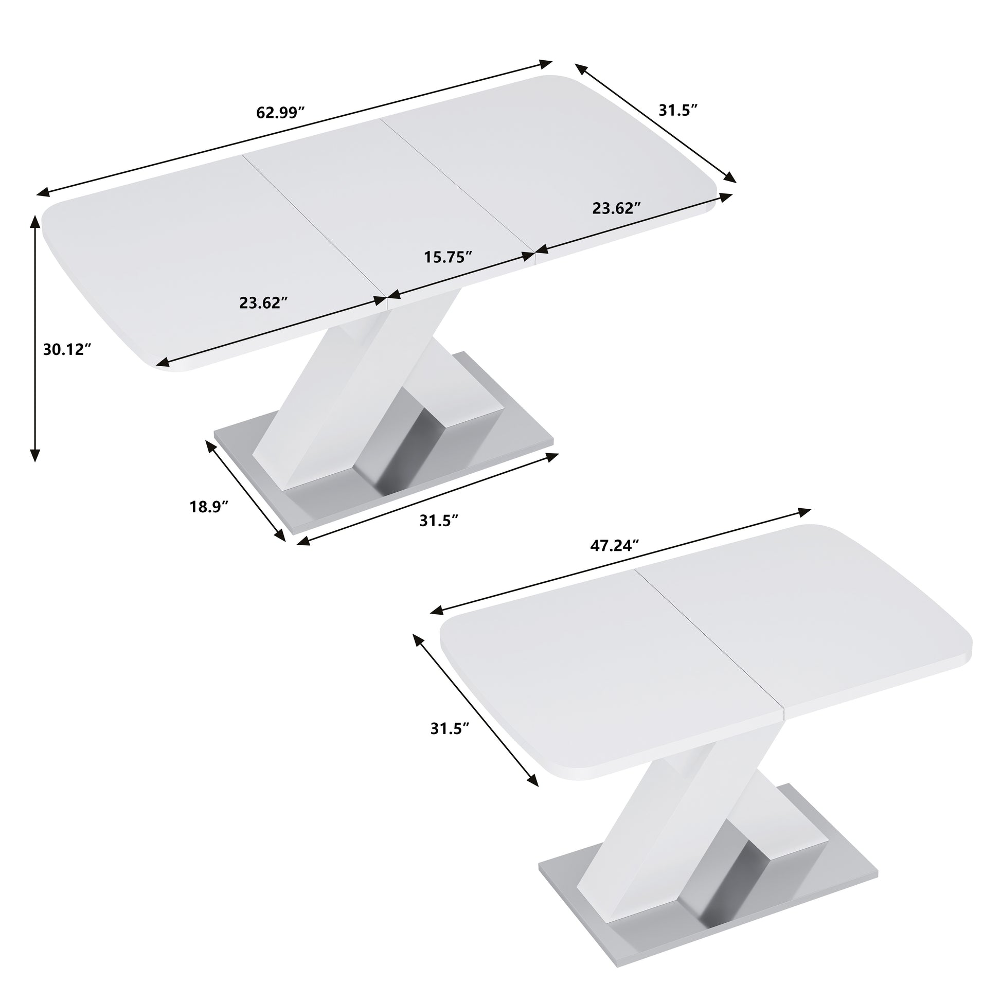 White extendable dining table with chrome base