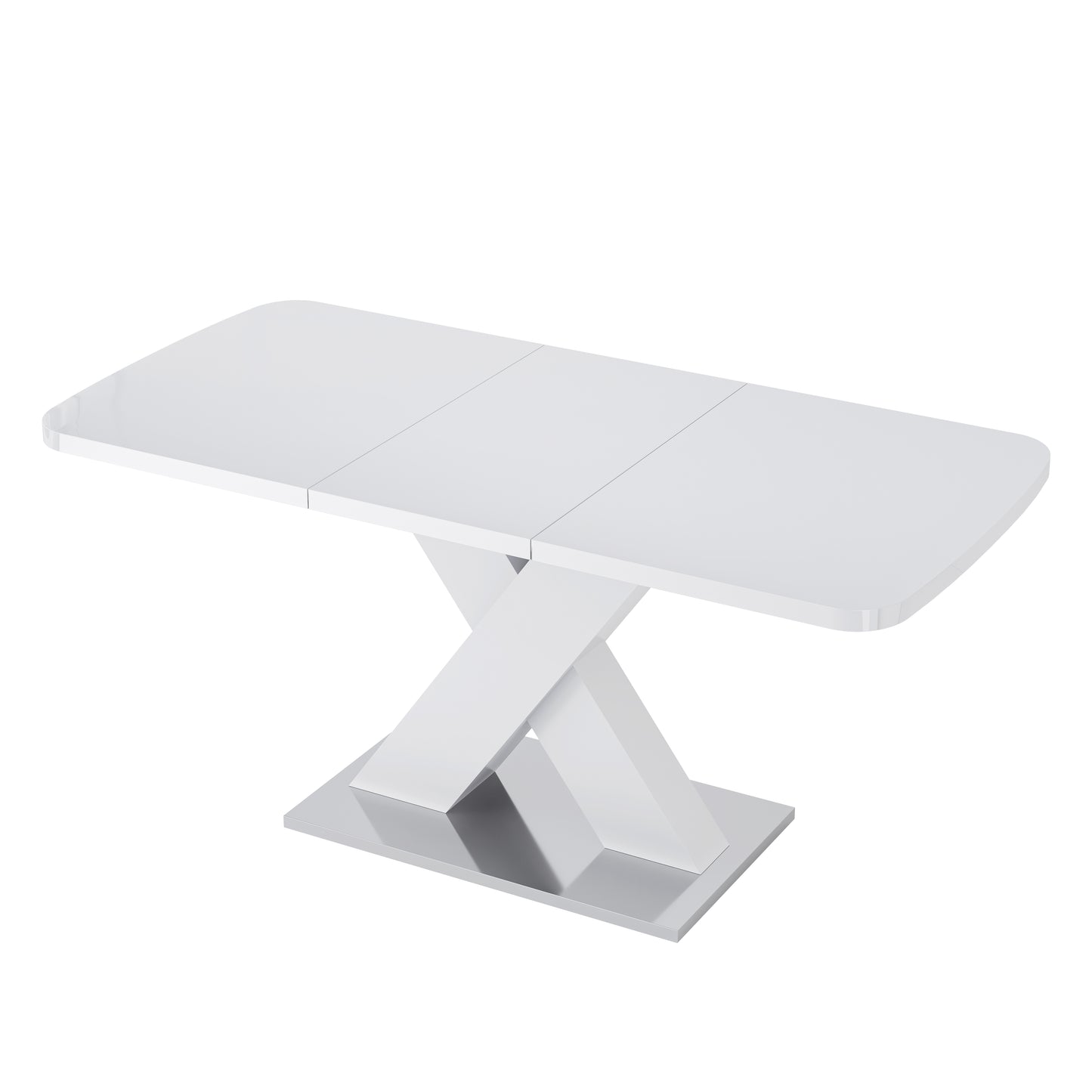 Glossy white extendable dining table with chrome base