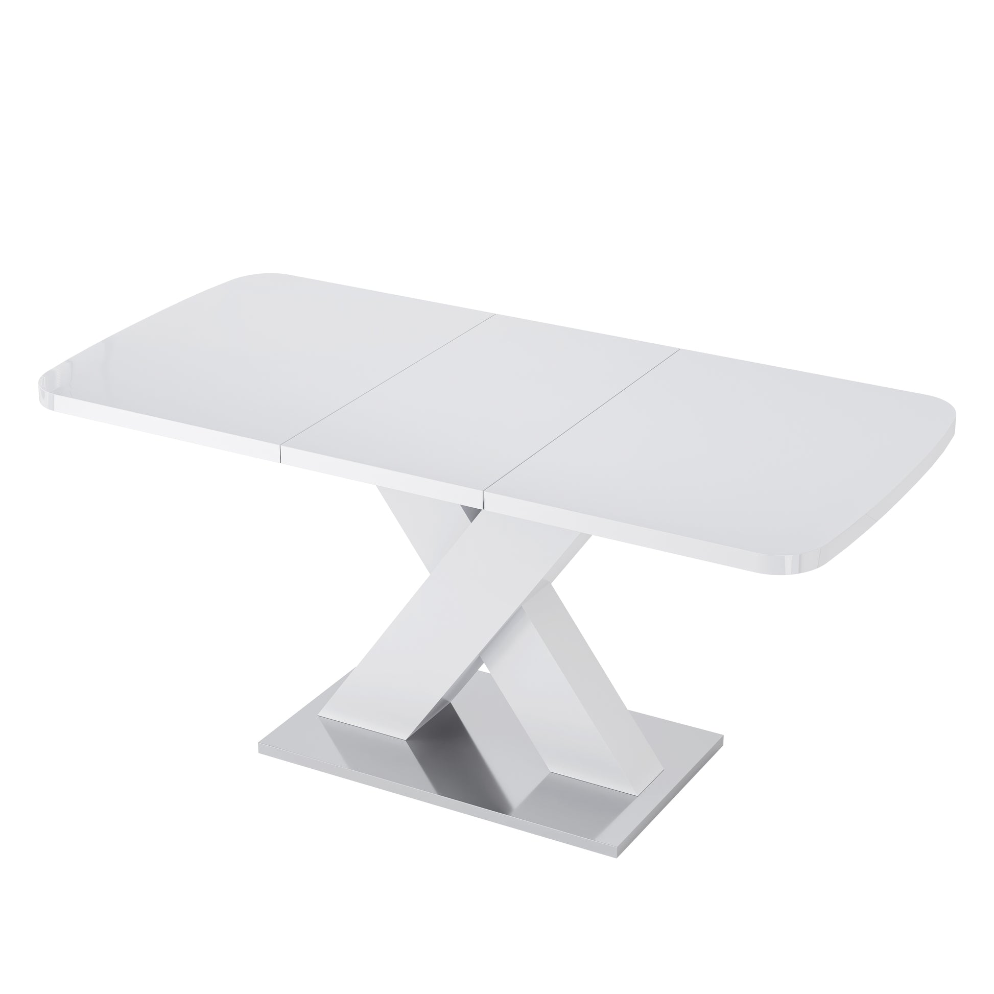 Glossy white extendable dining table with chrome base