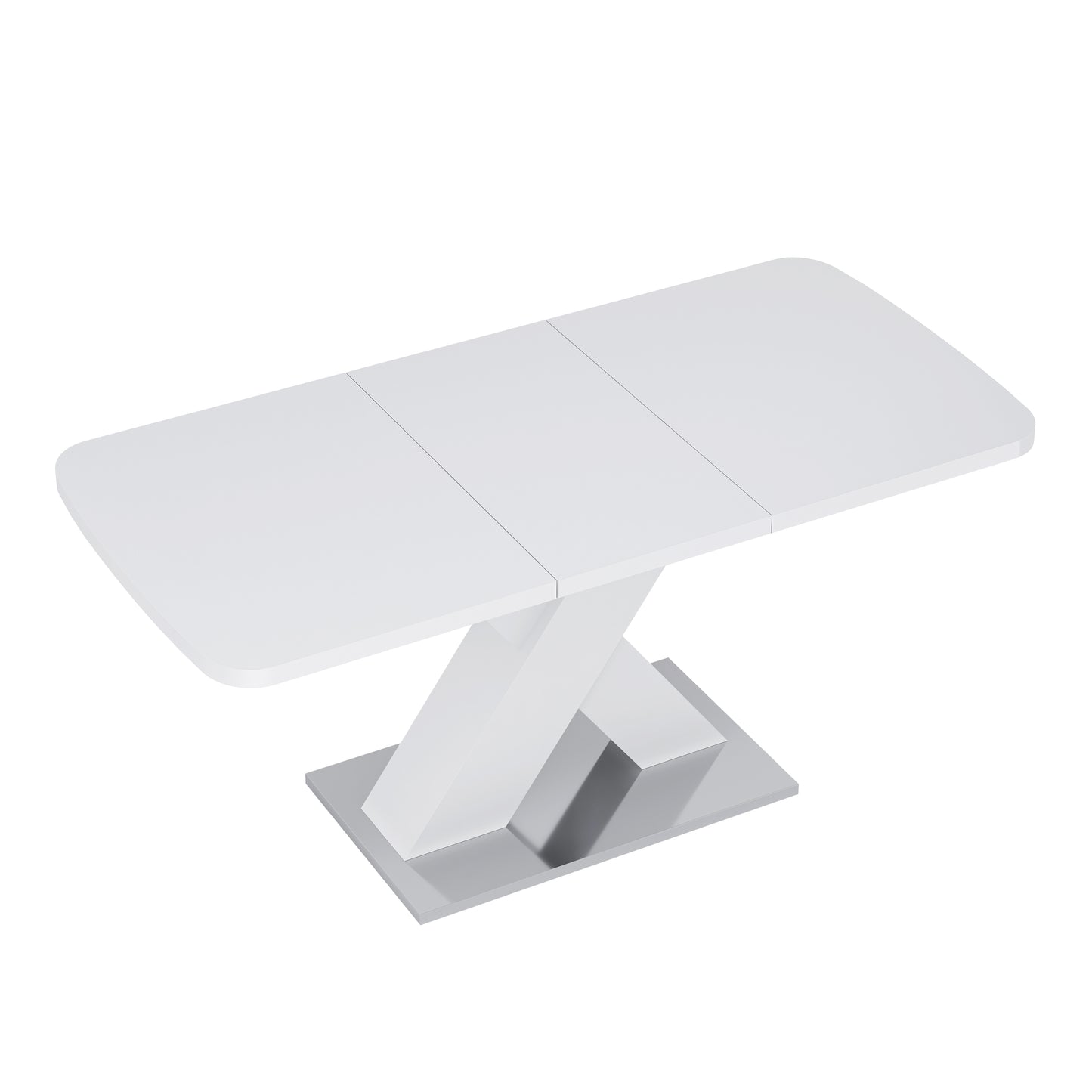 Modern white extending dining table with chrome base