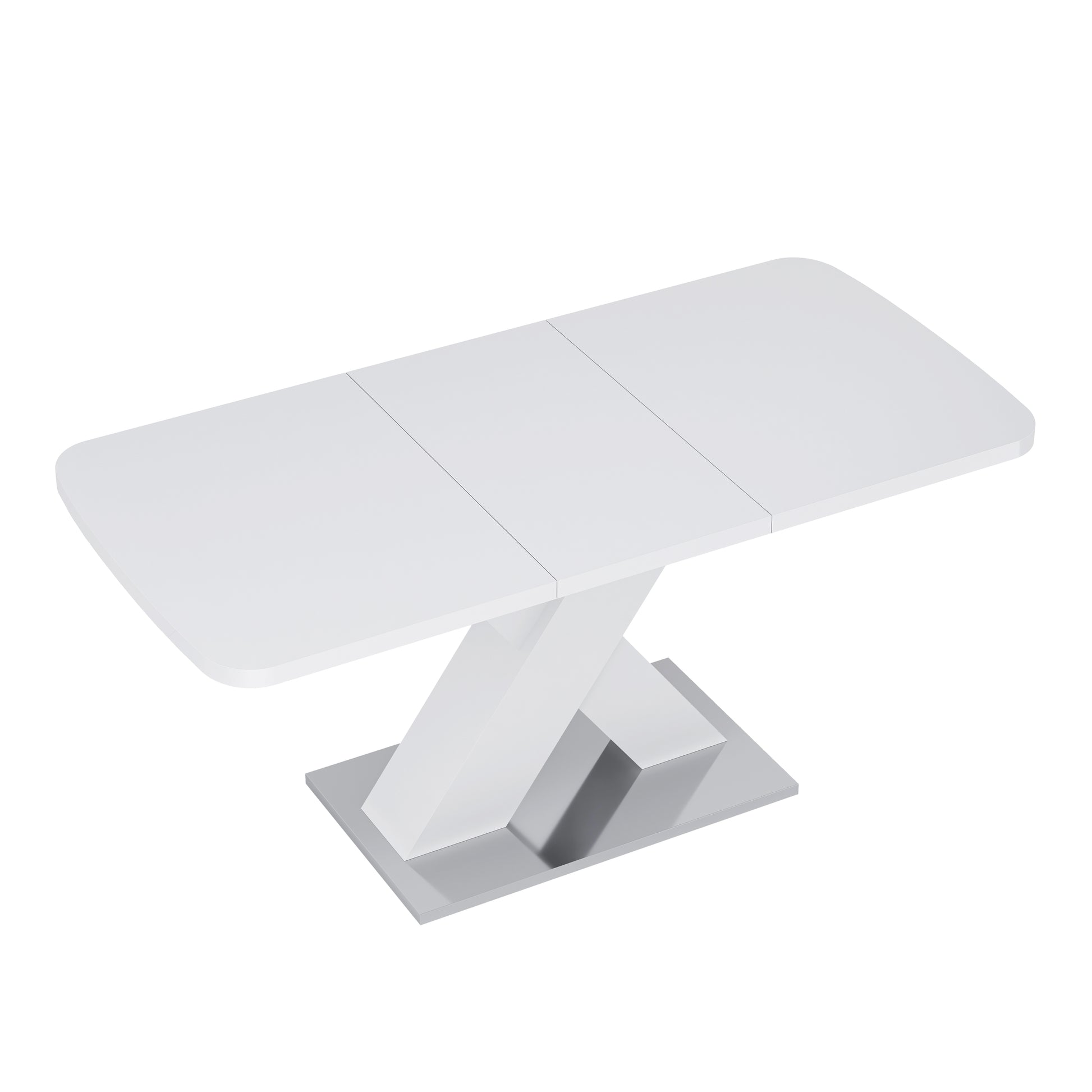 Modern white extending dining table with chrome base