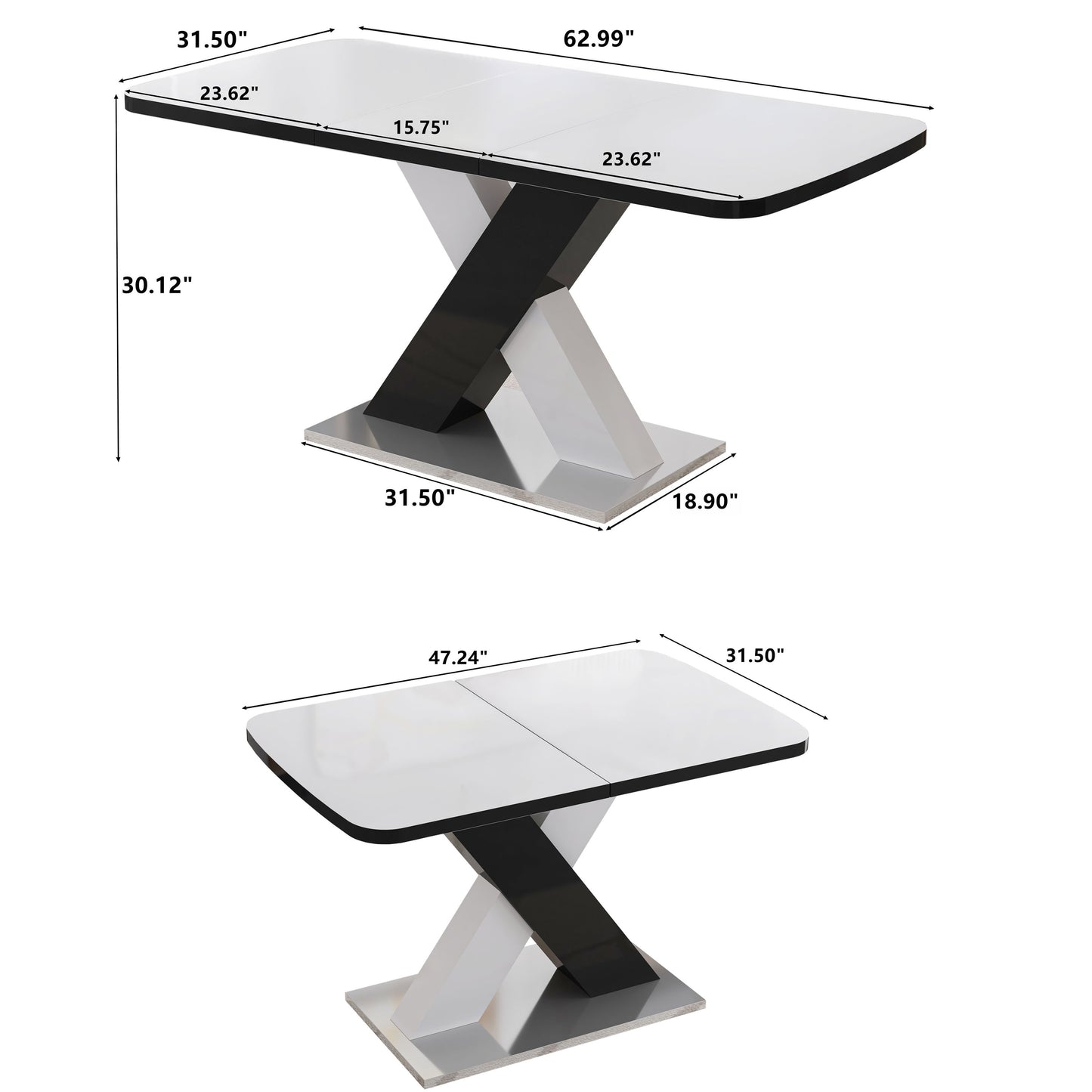 Modern white dining table with black and silver Xbase